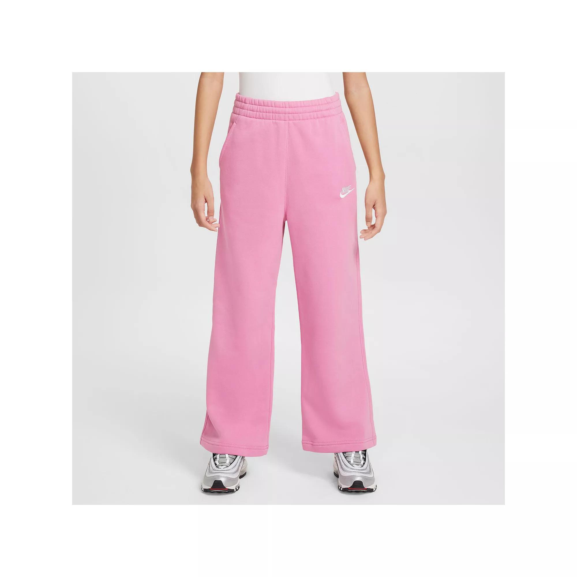 Girls 7-16 Nike Sportswear Club Fleece Wide-Leg Pants, Girl's, Size: Large, Pink Product Image