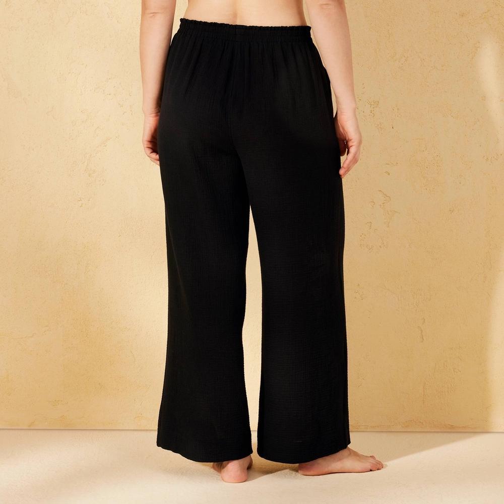 Women's Gauze Cover Up Pants - Shade & Shore™ Black XS: Cotton, Pull-On, Elastic Waist, Maxi Length, Sheer, Machine Washable Product Image