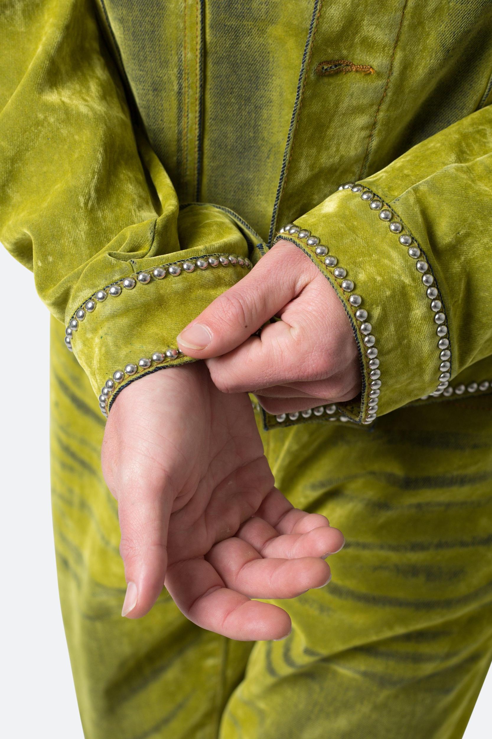 Studded Suede Denim Jacket - Green Product Image