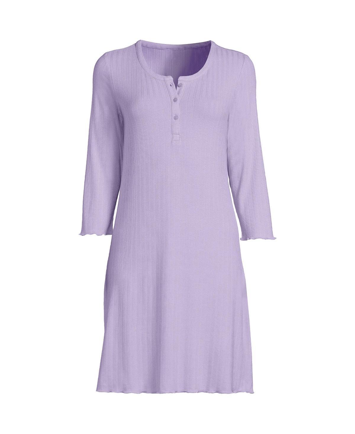 Lands End Womens Pointelle Rib 3/4 Sleeve Knee Length Nightgown Product Image