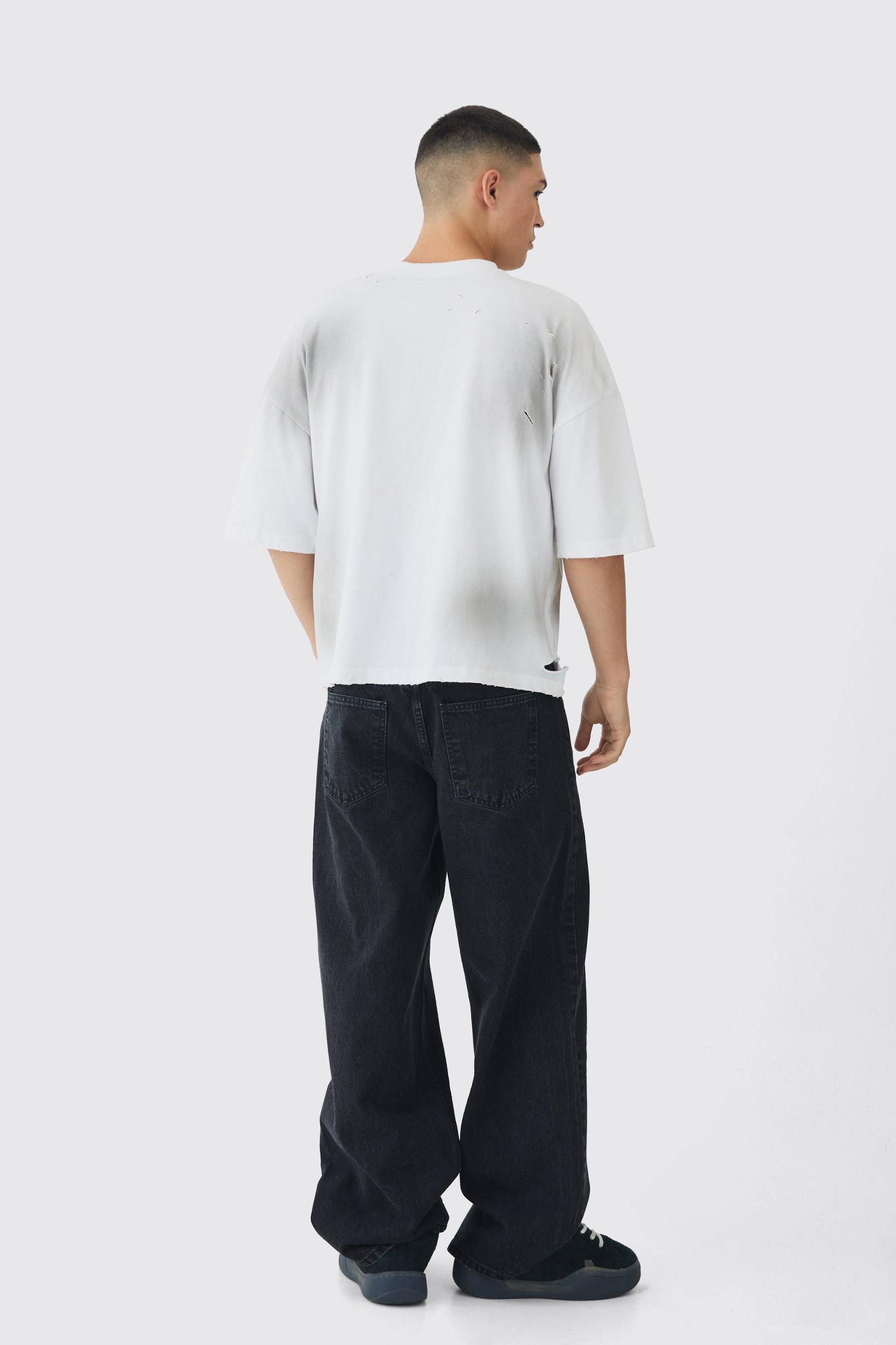 Baggy Rigid Leopard Cross Applique Denim Jeans | boohooMAN USA Product Image