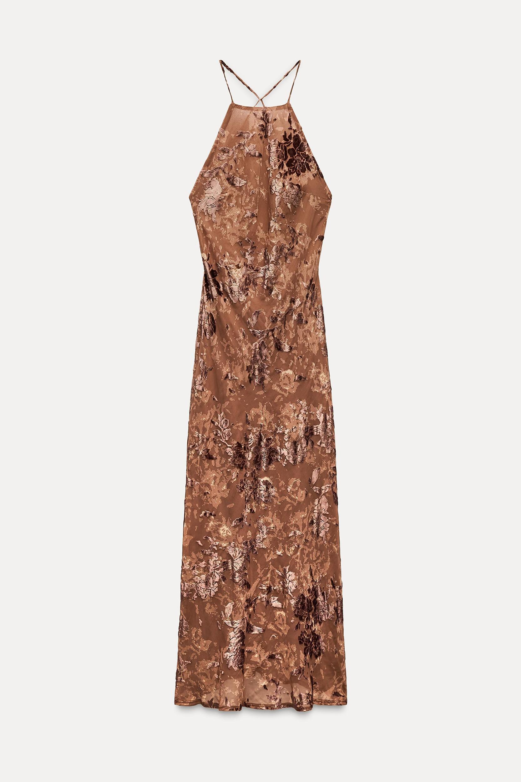 FLORAL VELVET HALTER DRESS Product Image
