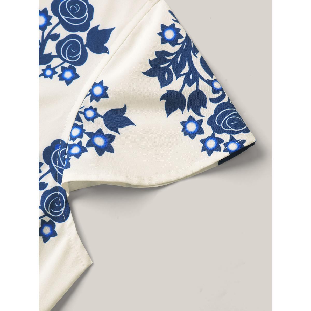 Plus Size Boho Print V-Neck Pockets Midi Dress Mediumblue Women V-neck Short sleeve Curvy BloomChic 10/M Product Image