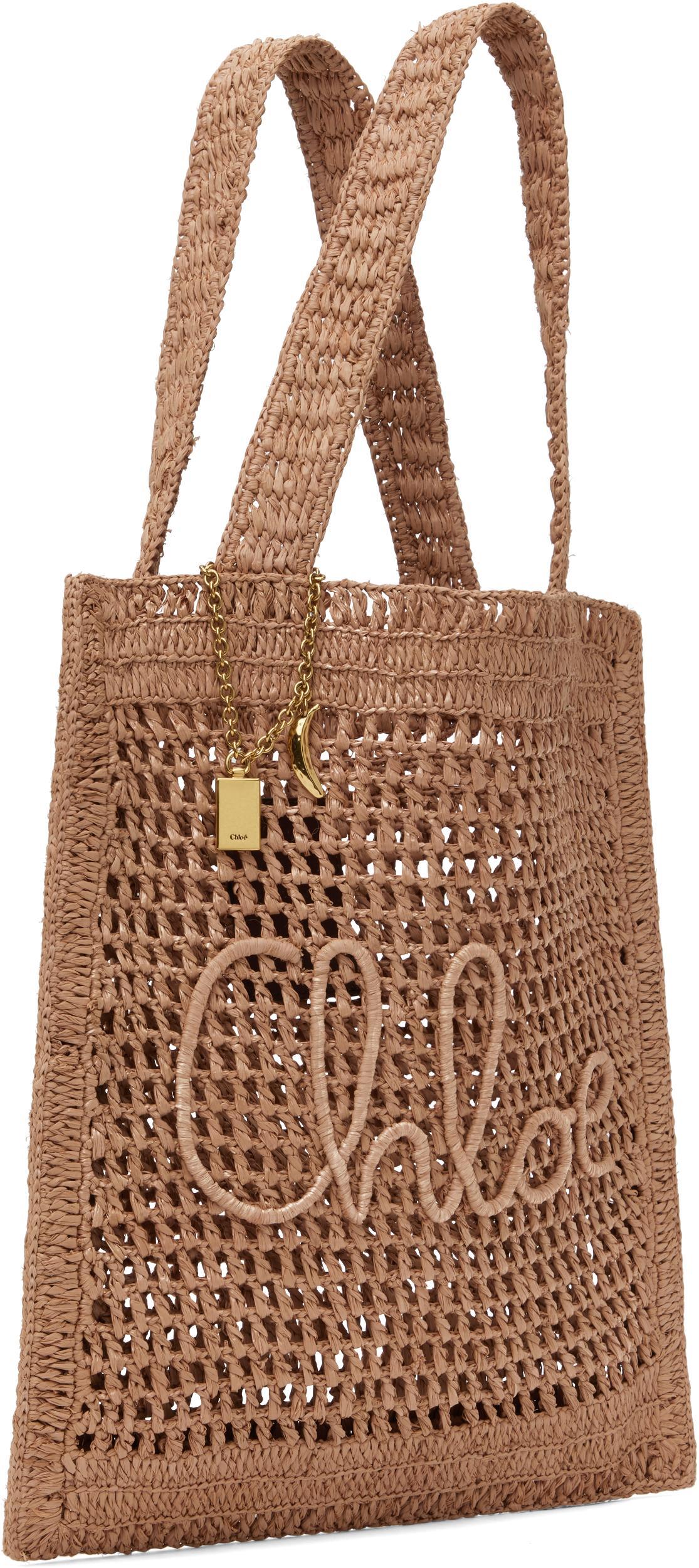 CHLOÉ Summer Banana Embellished Crocheted Embroidered Faux Raffia Tote In Beige Product Image