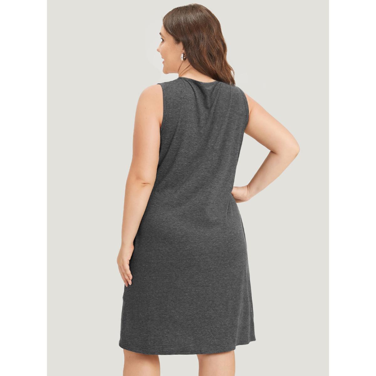 Plus Size Plain Pocket Lace Up Sleeveless Dress DimGray Women Casual Plain V-neck Sleeveless Curvy Midi Dress BloomChic 30/6X Product Image