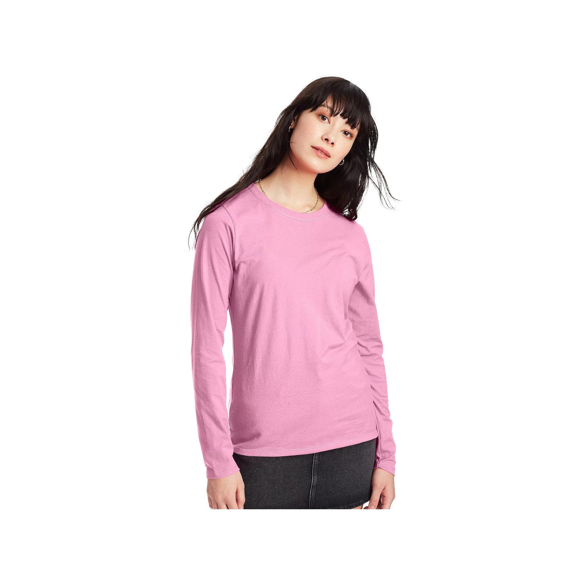 Women's Hanes® Originals Long Sleeve Crewneck Tee, Size: XXL, Pink Swish Product Image