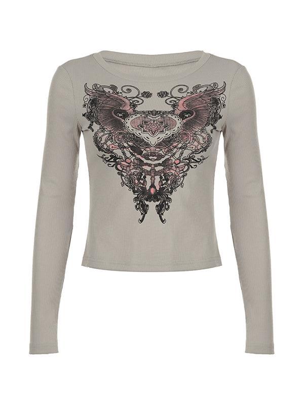 Vintage Abstract Print Slim Long Sleeve Knit Product Image