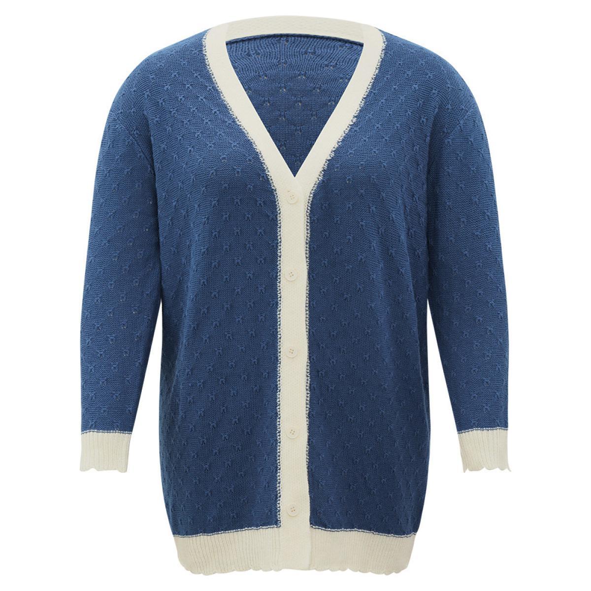 Plus Size Two Tone Textured Button Through Cardigan Aegean Women Casual Loose Long Sleeve Dailywear Cardigans BloomChic 10/M Product Image