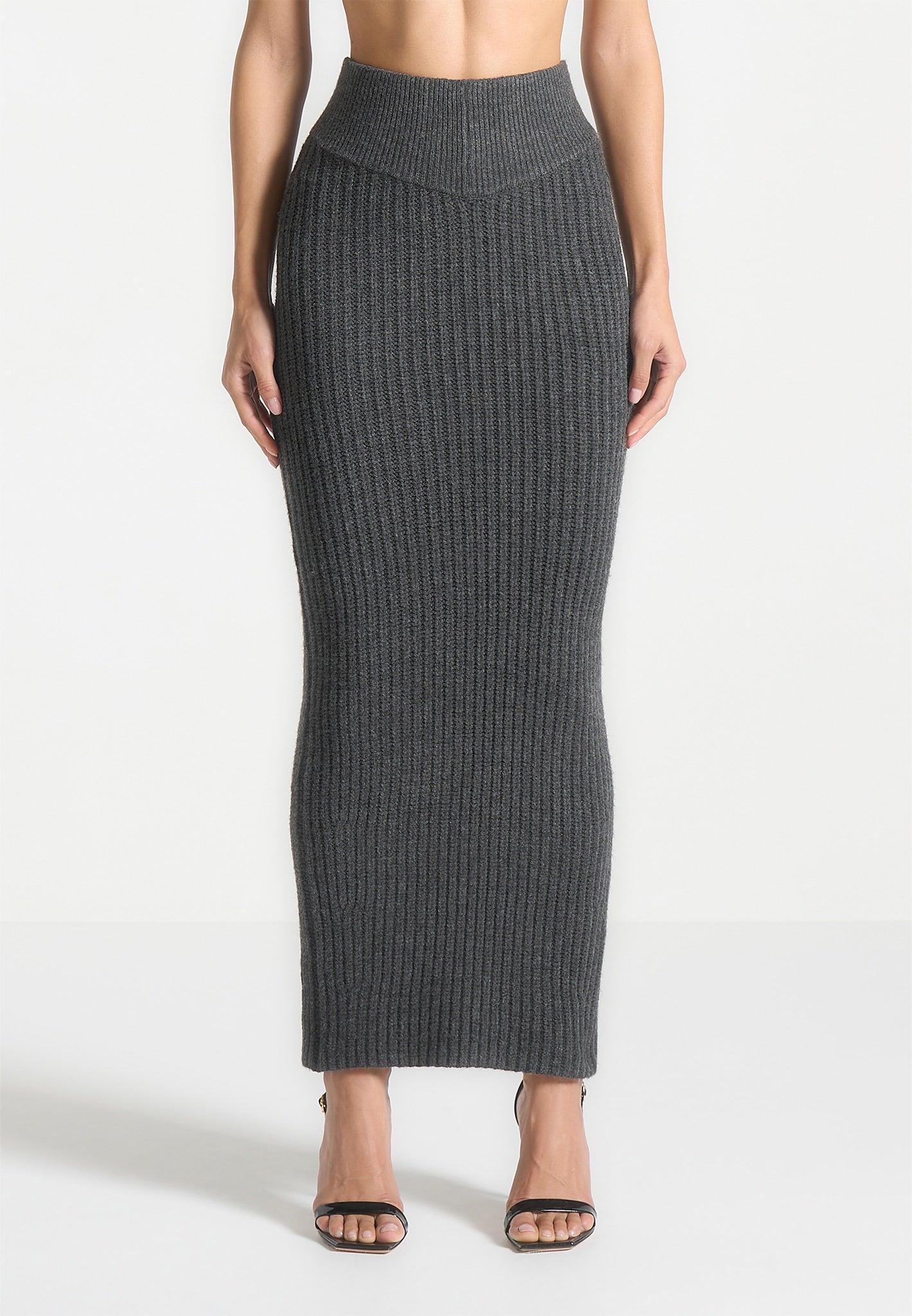 Angled Waist Knit Maxi Skirt - Grey Marl Female Product Image