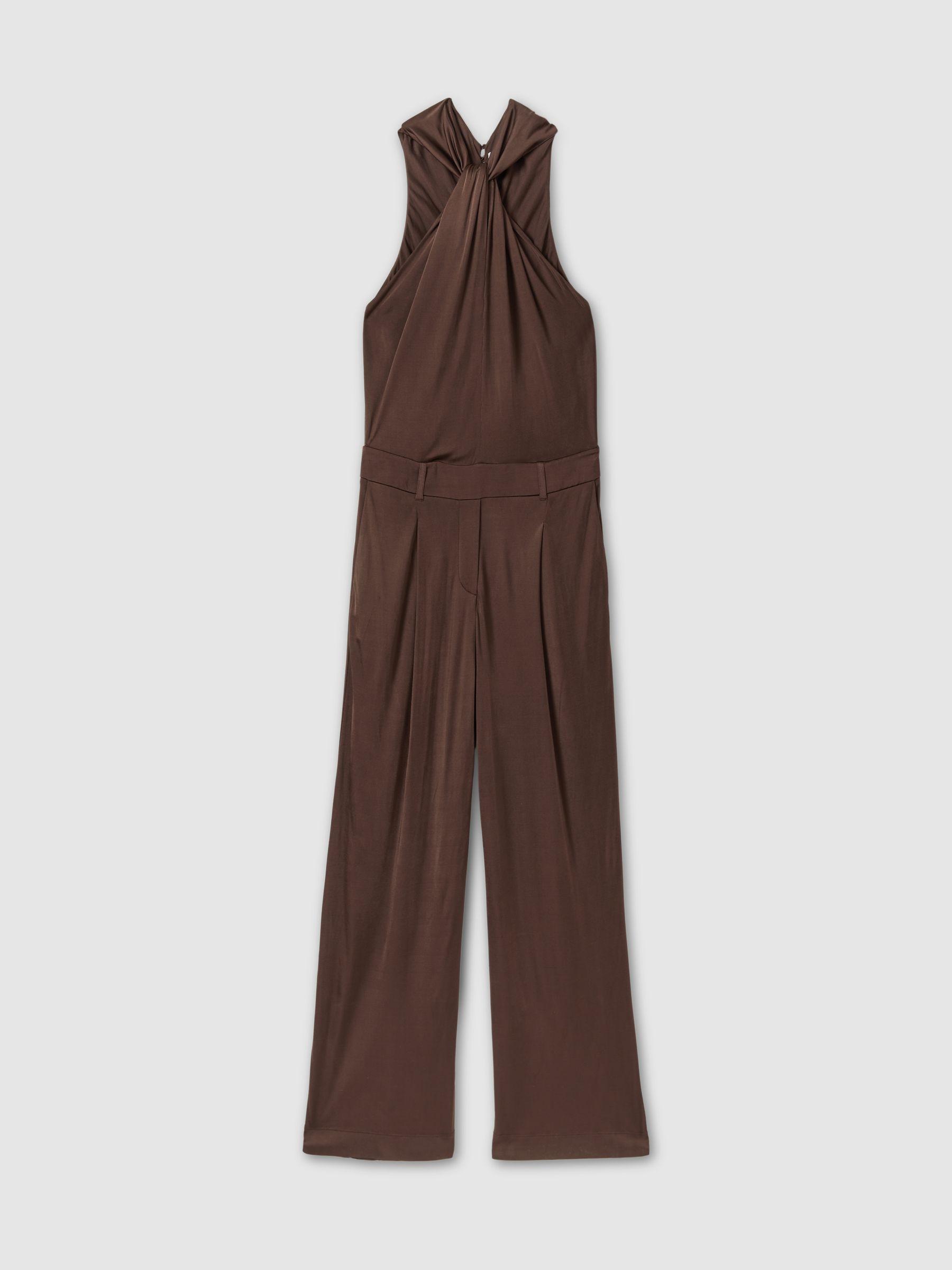 Claudia Chocolate Jersey Halter Neck Wide Leg Jumpsuit Product Image