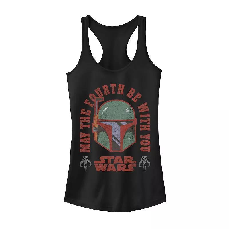 Juniors' Star Wars "May the Fourth Be With You" Boba Fett Helmet Racerback Tank Top, Girl's, Size: XXL, Black Product Image