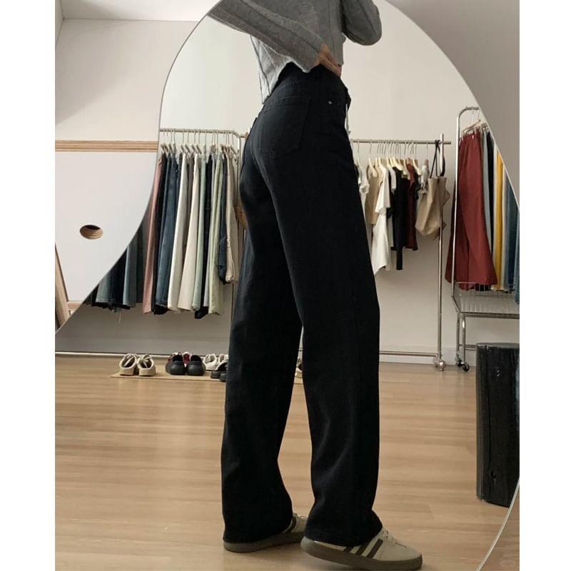 High Rise Plain Straight Leg Jeans Product Image