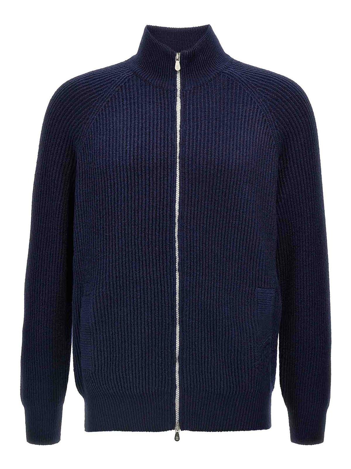 BRUNELLO CUCINELLI Ribbed Cardigan In Blue Product Image