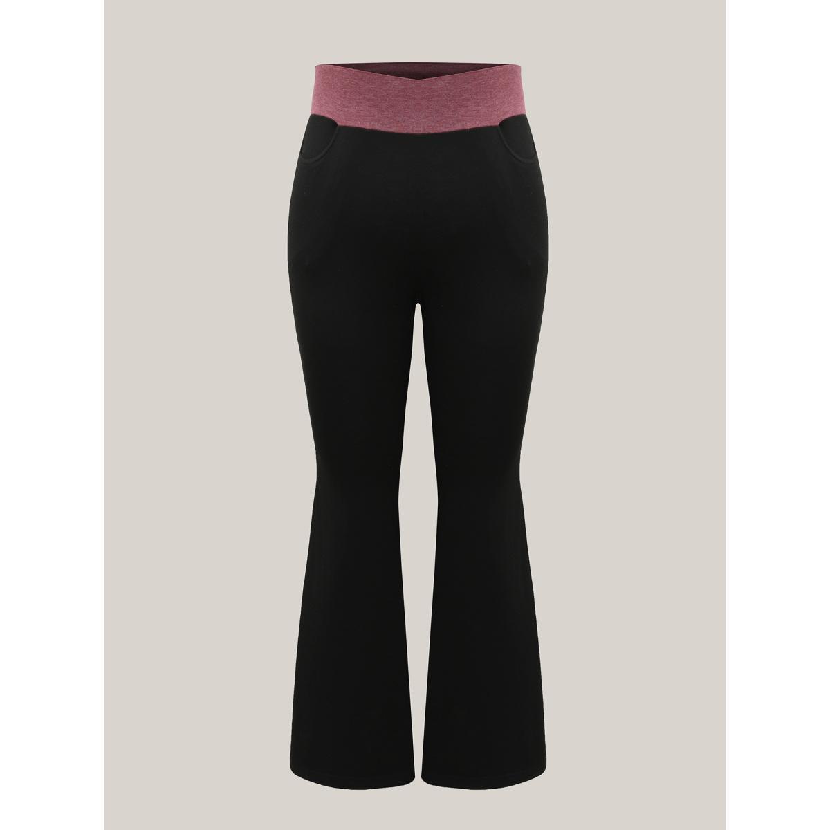 Plus Size Color-Block Mid Rise Tight Pants Women Black Casual Medium stretch Bootcut Mid Rise Everyday Leggings BloomChic 22-24/3X Product Image