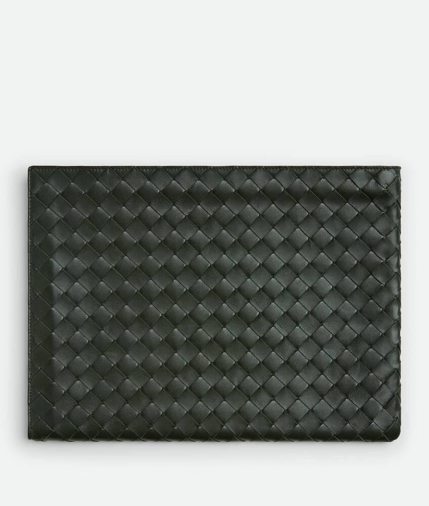 Men's Intrecciato Half Zip Pouch in Dark green Product Image