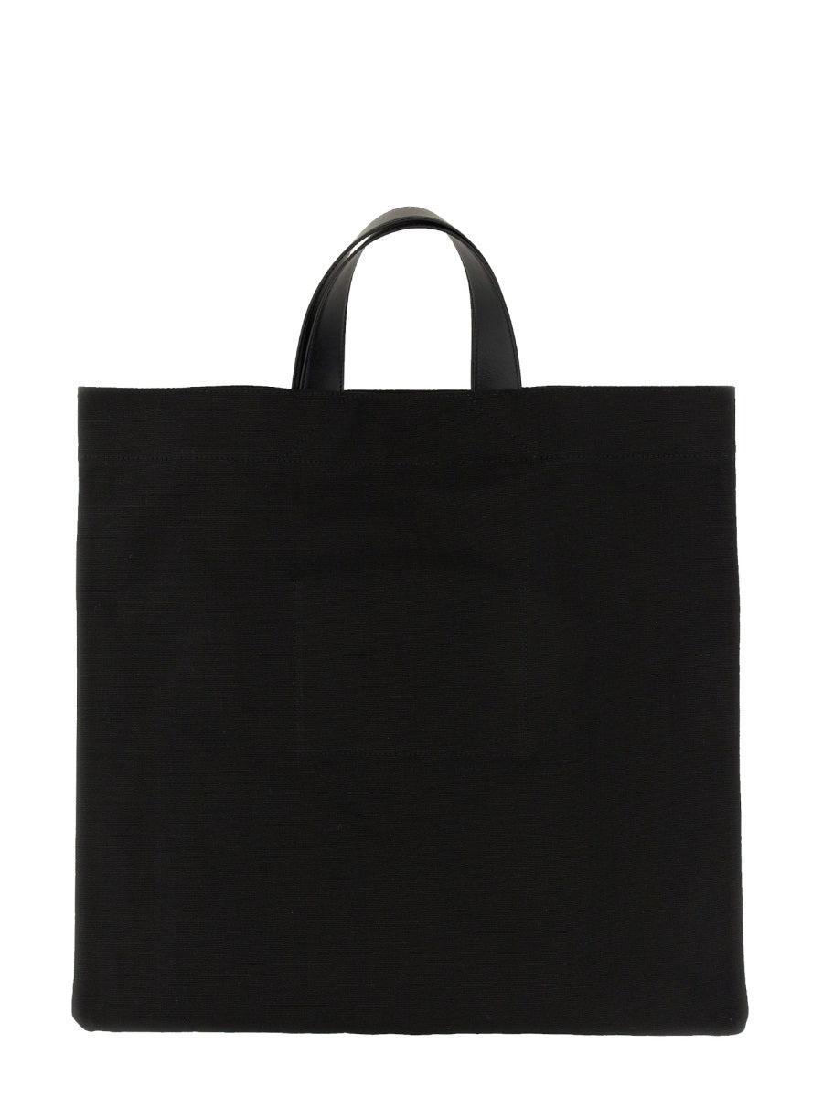JIL SANDER Medium Double Leather Top Handle Tote Handbag In Black Product Image