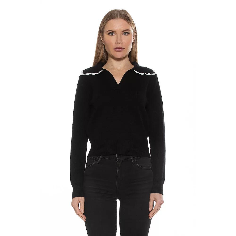 Women's ALEXIA ADMOR Jackie Knitted Sweater Top with Collar Detail, Size: XL, Black Product Image