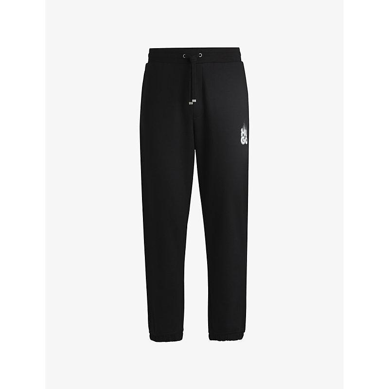 HUGO BOSS Mens Black Branded-print Drawstring-waist Cotton-jersey Jogging Bottoms Xxl Product Image