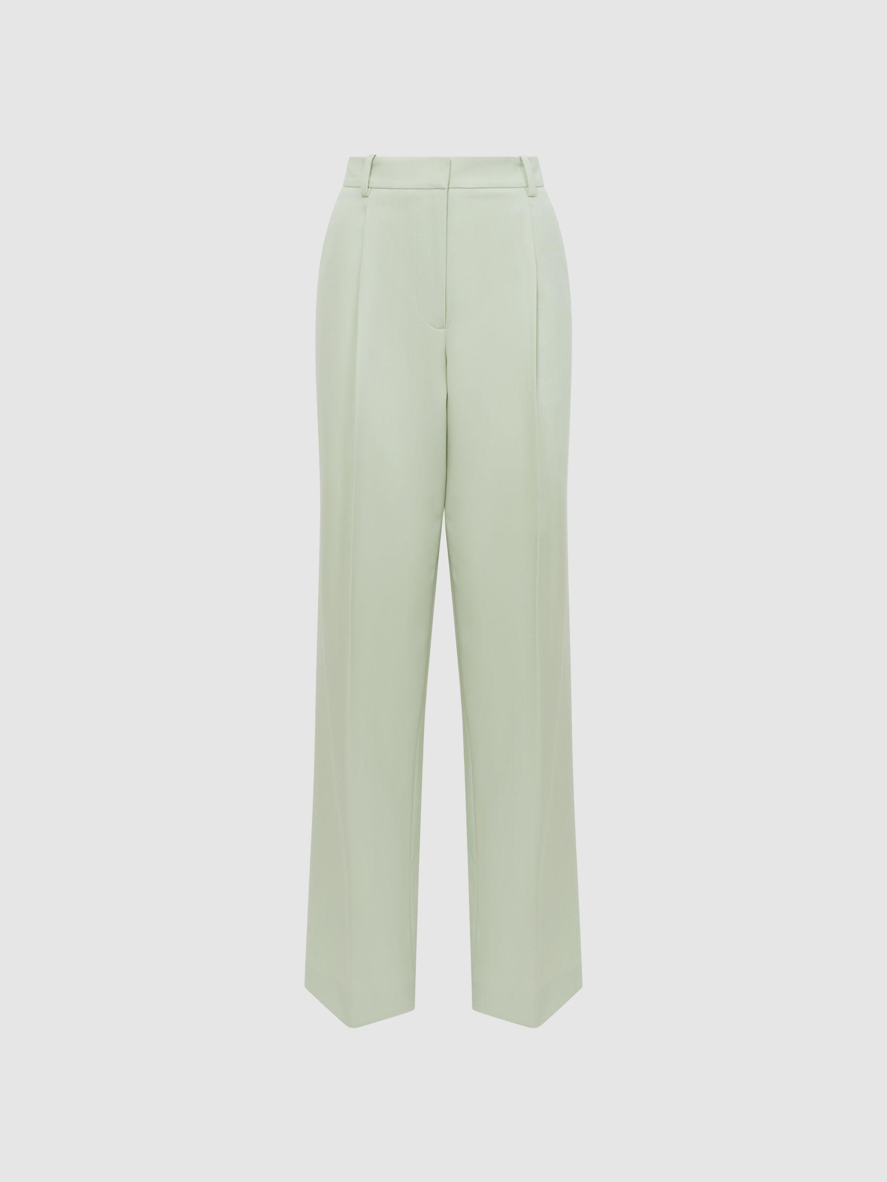 Wide Leg Wool Blend Trousers in Green Product Image
