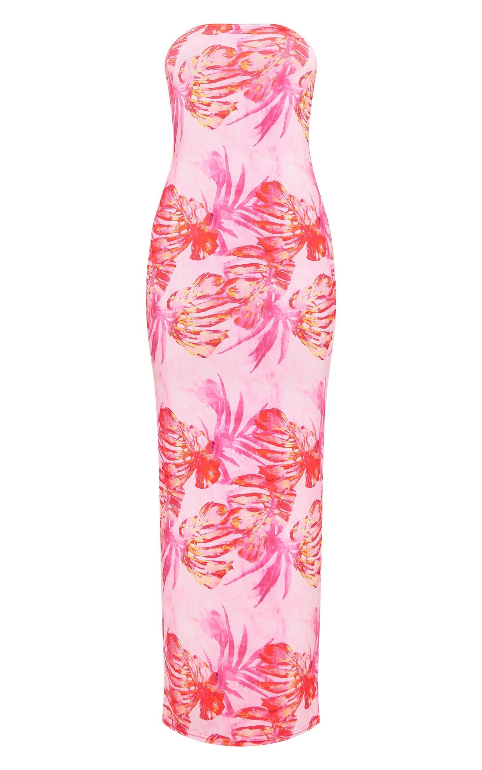 Pink Printed Slinky Bandeau Maxi Dress Product Image