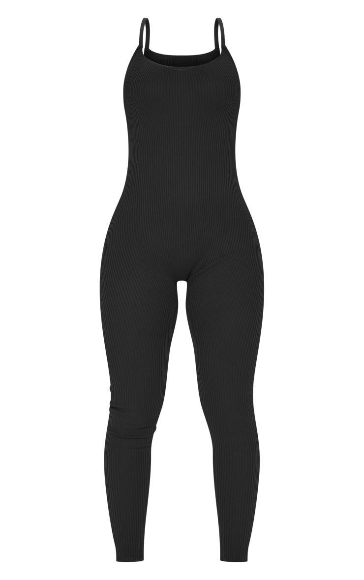 Black Ribbed Knitted Strappy Jumpsuit Product Image