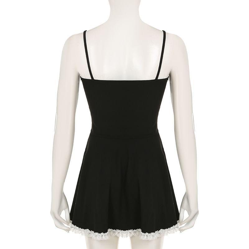 Sleeveless V-Neck Lace Trim Mini A-Line Dress Product Image