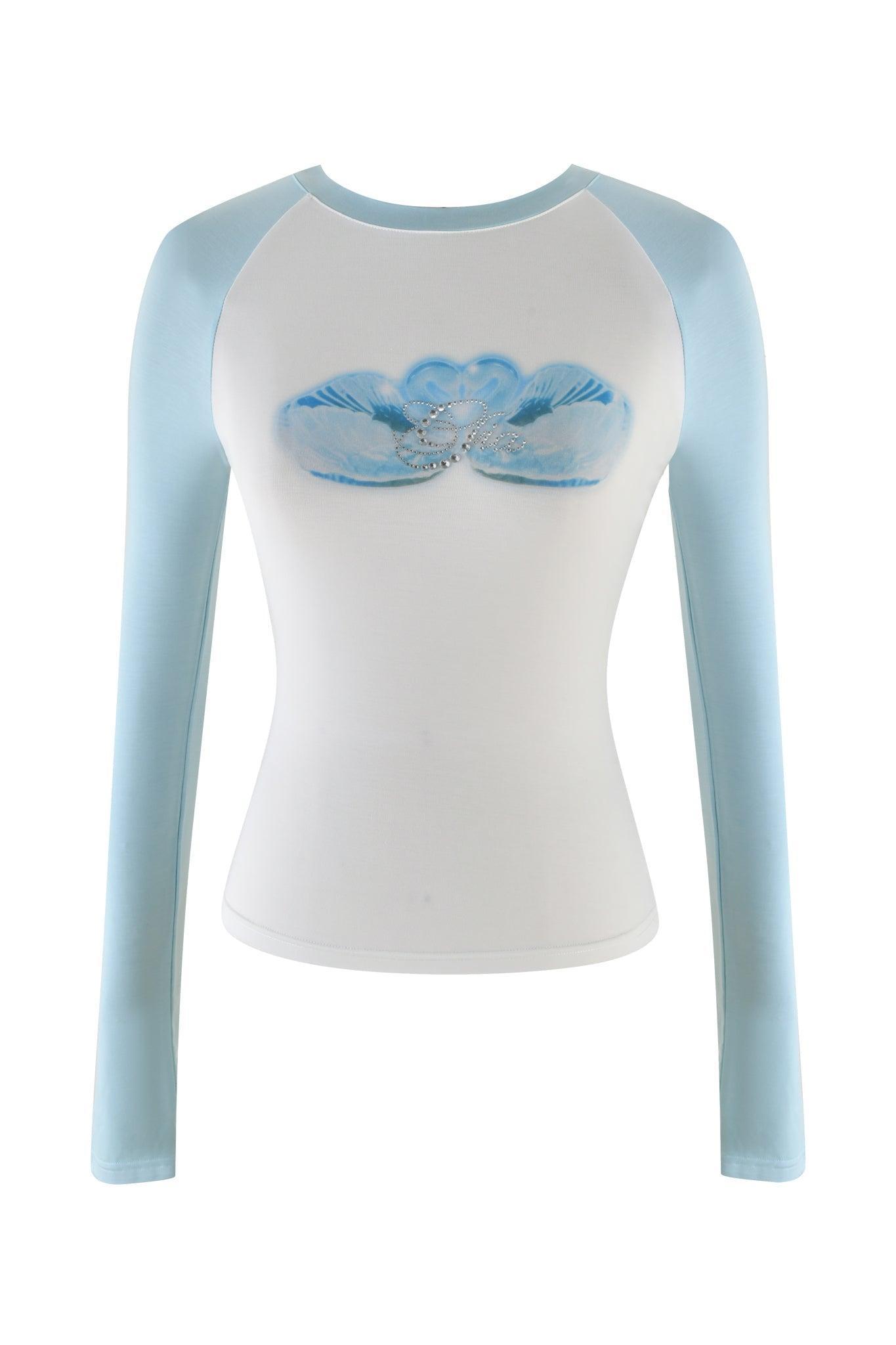 CAMELIA RAGLAN TOP - WHITE : BLUE Product Image