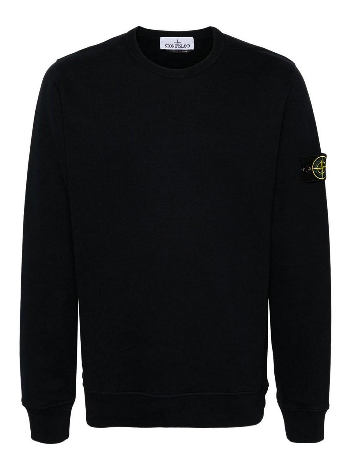 STONE ISLAND Logo Cotton Crewneck Sweatshirt In Blue Product Image