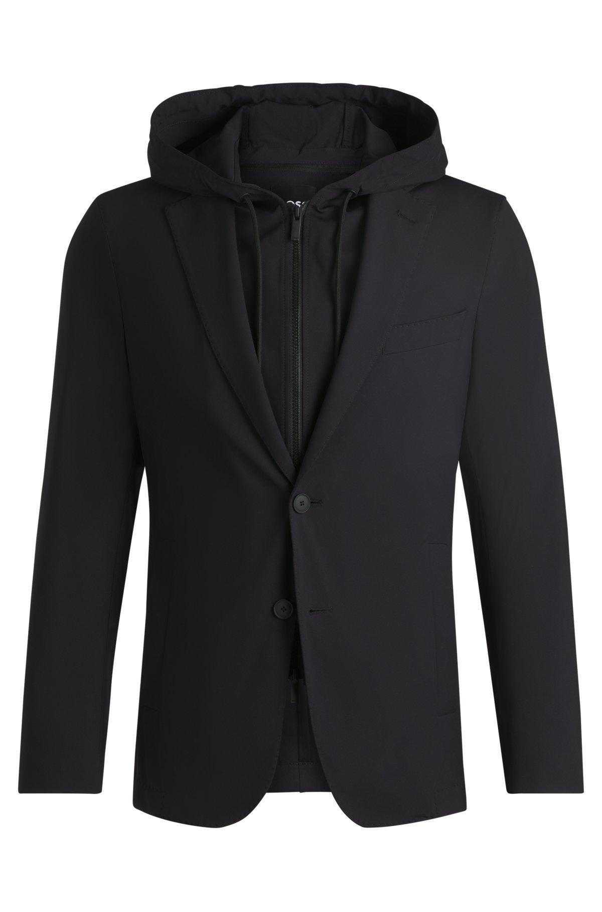 Slim-fit jacket with removable hooded inner Product Image