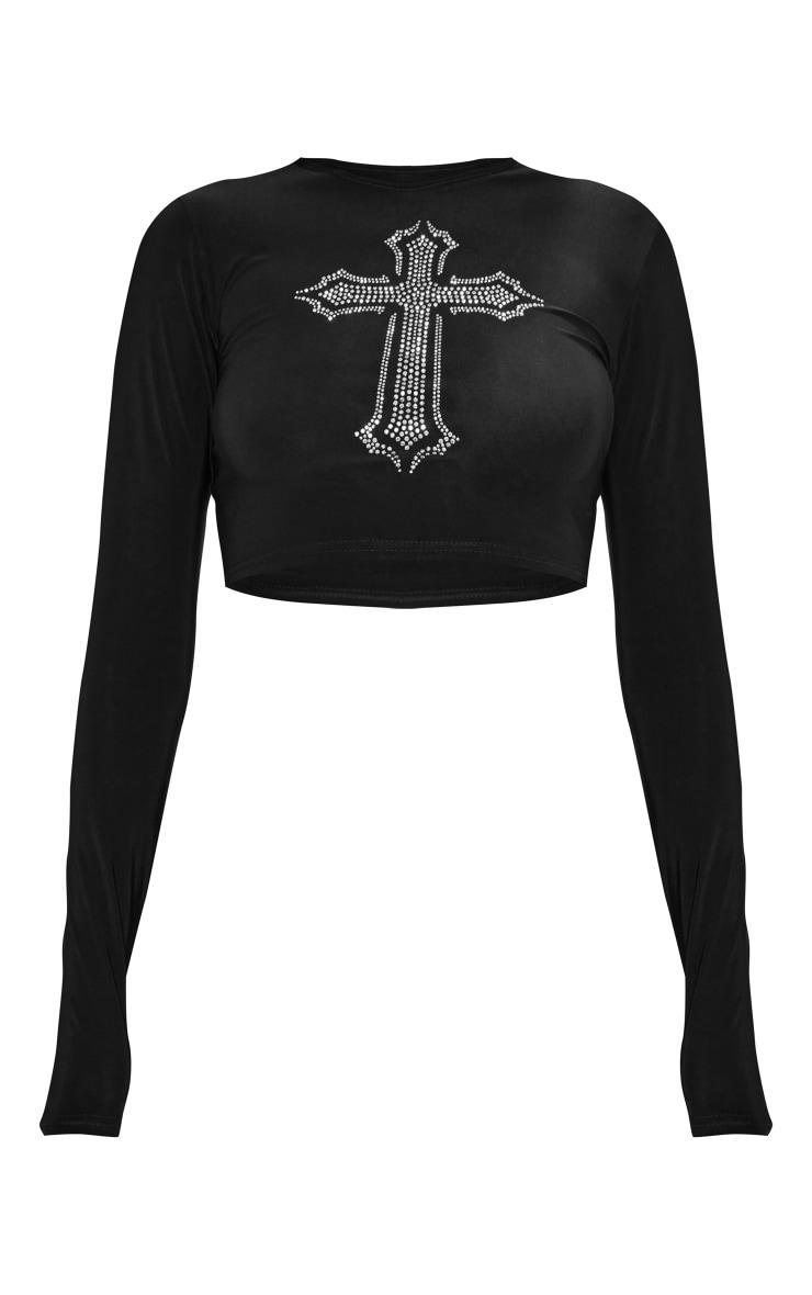 Petite Black Slinky Diamante Cross Crop Top Product Image
