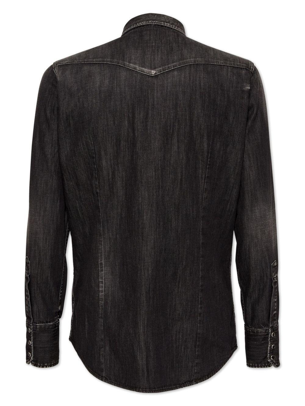long-sleeve washed denim shirt Product Image