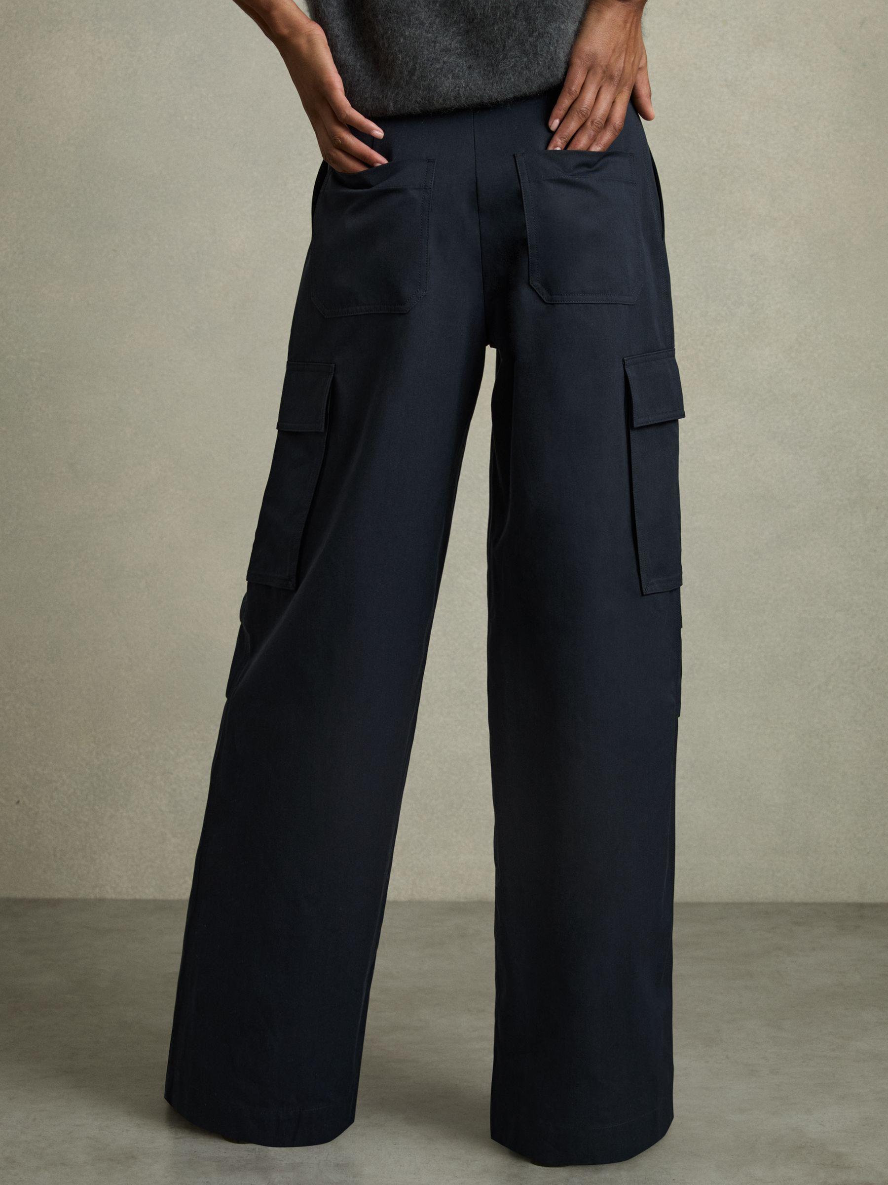 Cotton-Tencel Wide-Leg Combat Trousers in Navy Product Image