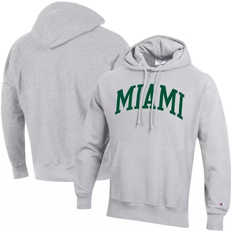 Men's Champion Heathered Gray Miami Hurricanes Team Arch Reverse Weave Pullover Hoodie, Size: Large, Grey Product Image