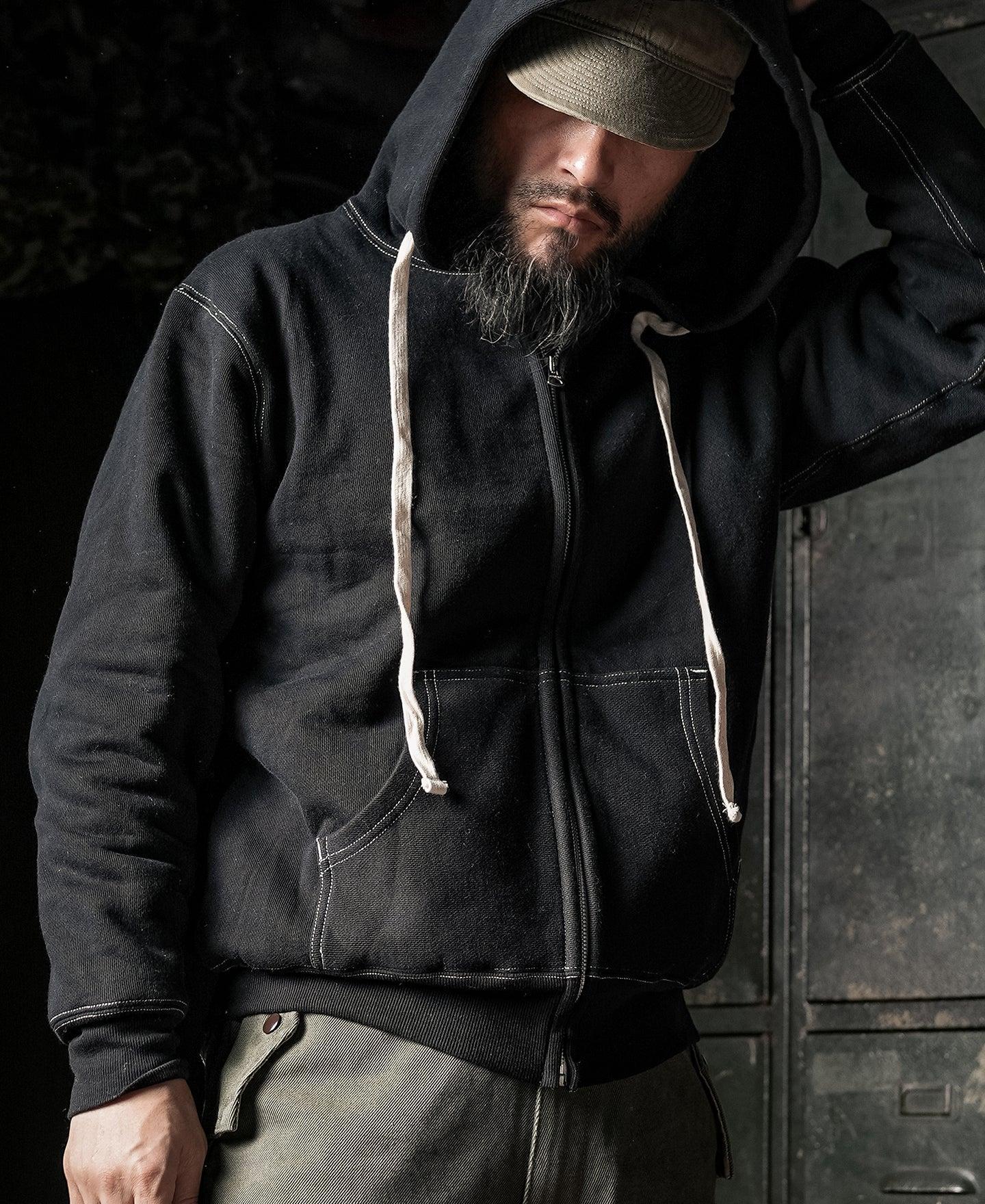 1950s Wind Shield Full-Zip Thermal Hoodie - Black Product Image