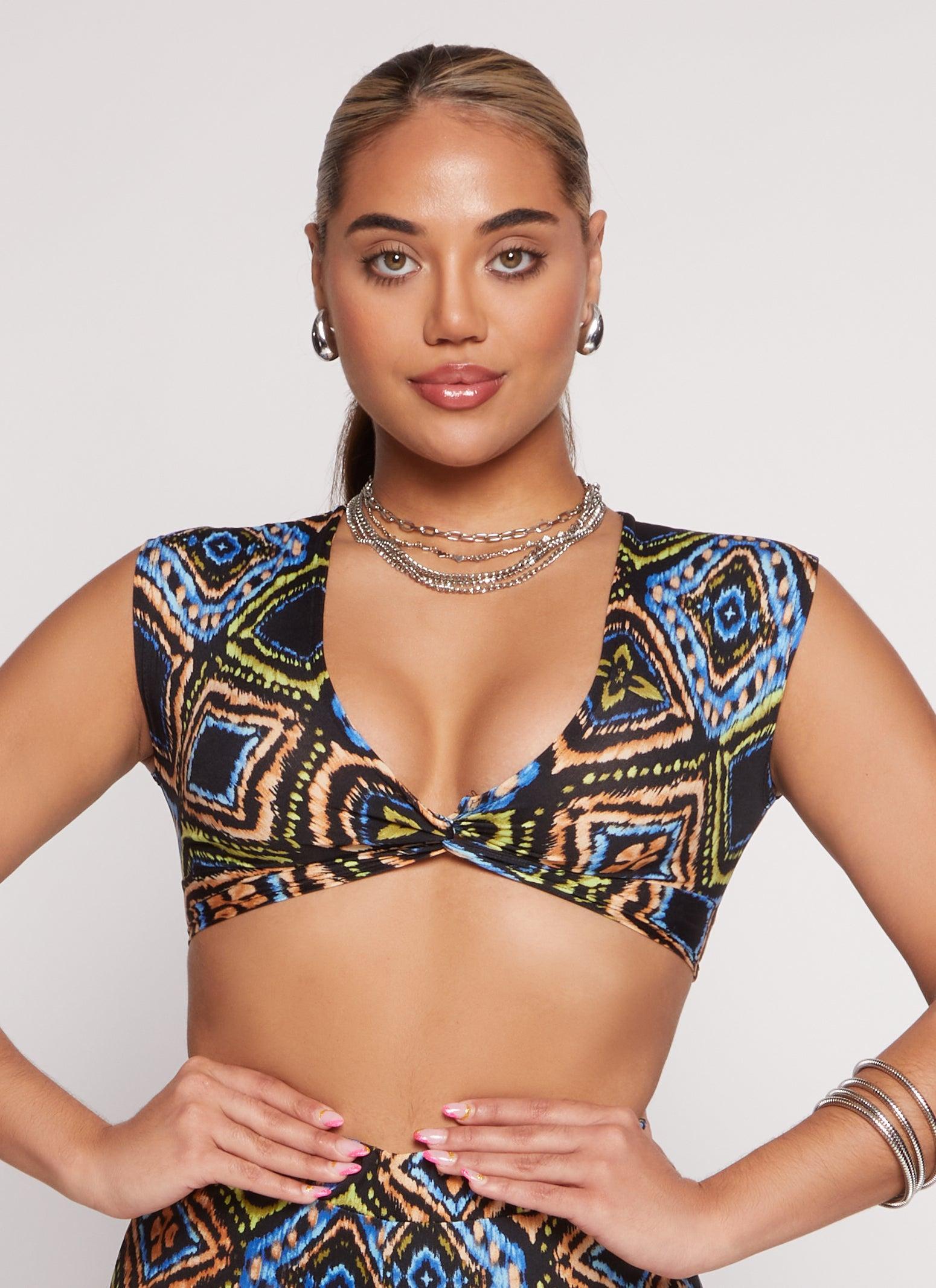 Womens Aztec Print Twist Front Crop Top Product Image