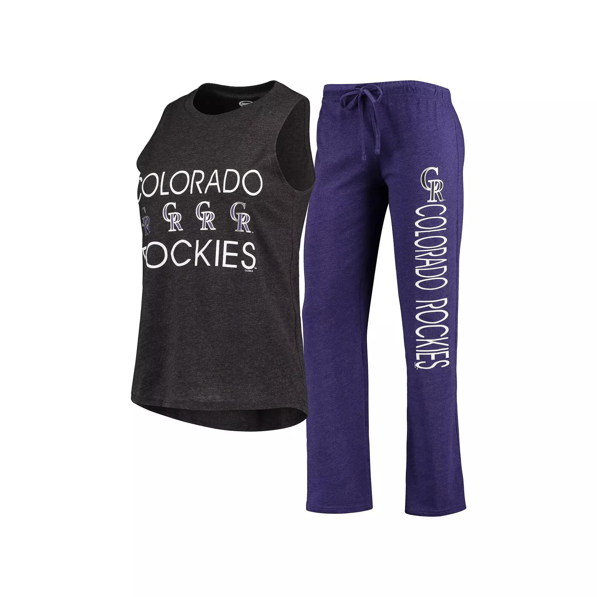 Women's Concepts Sport Purple/Black Colorado Rockies Meter Muscle Tank Top & Pants Sleep Set, Size: Medium Product Image