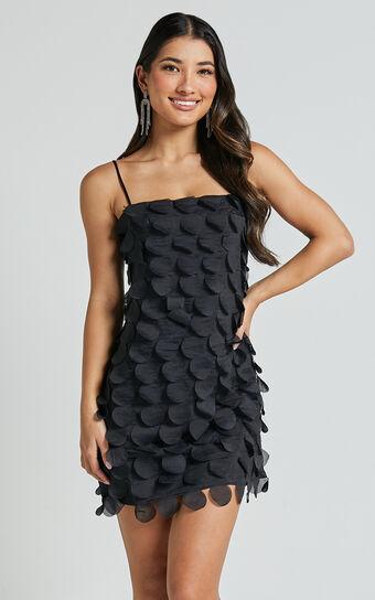 Leah Mini Dress - Strappy 3D Floral Cami Dress in Black Product Image