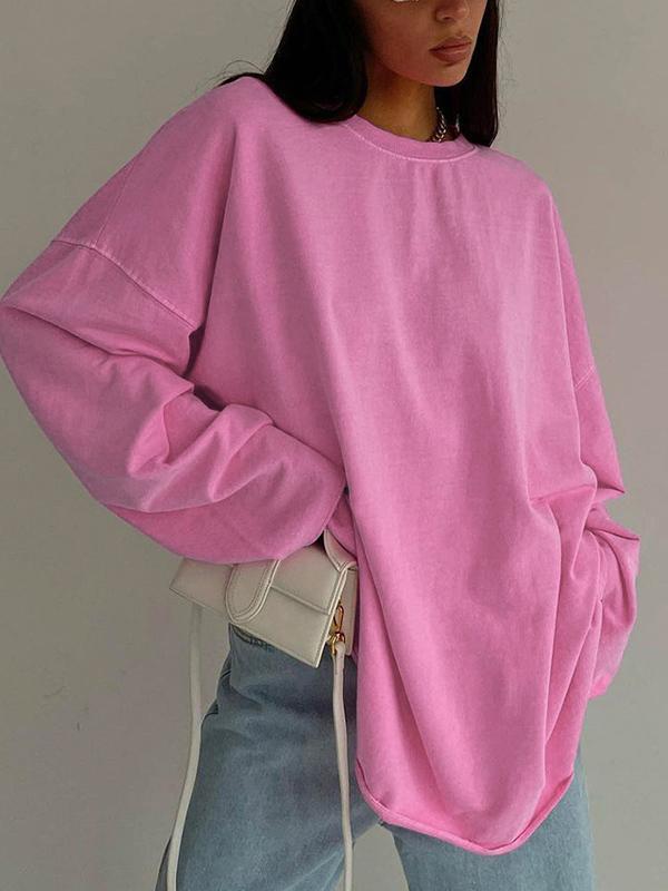 Solid Crew Neck Loose Sweatshirt Product Image
