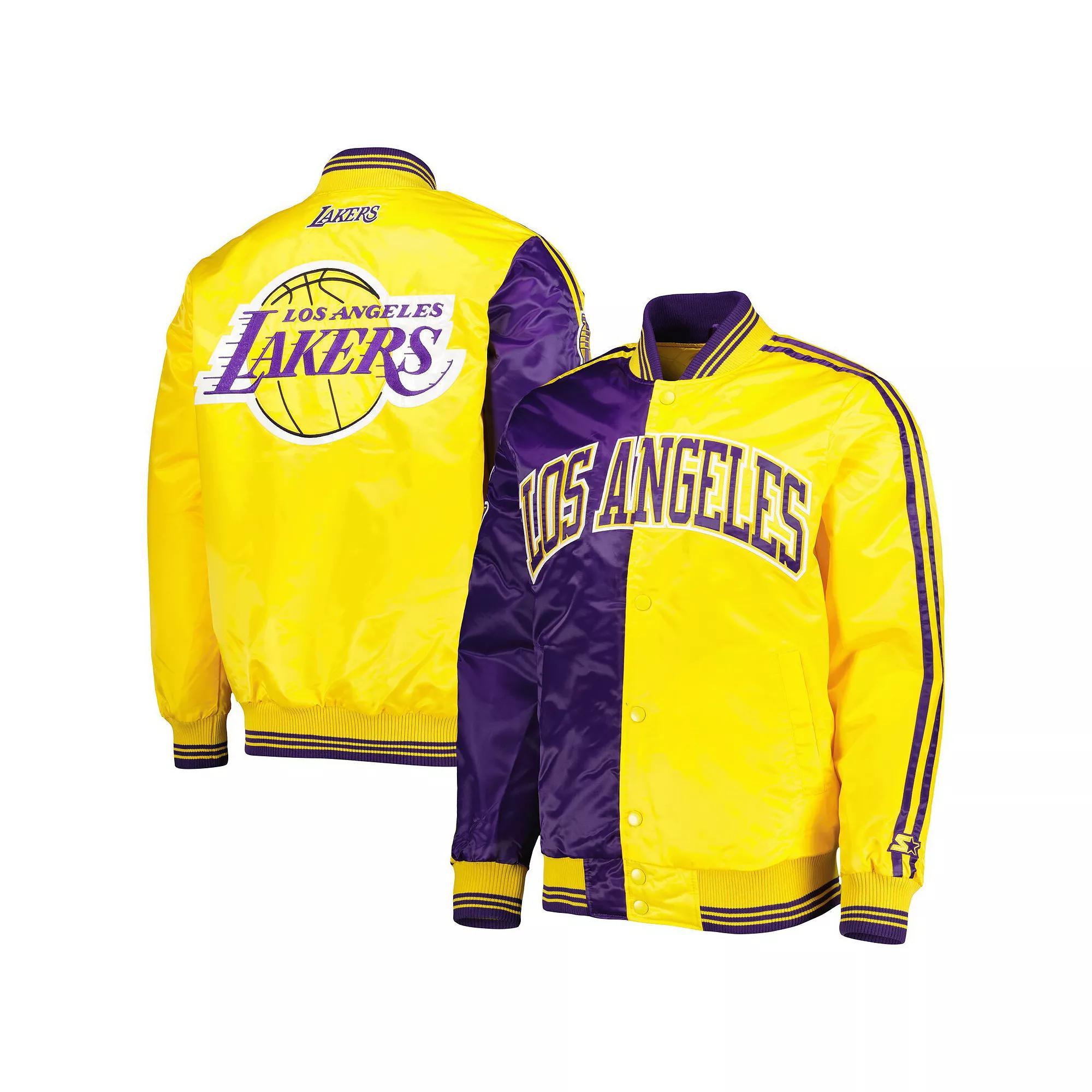 Men's Starter Purple/Gold Los Angeles Lakers Fast Break Satin Full-Snap Jacket, Size: Large Product Image