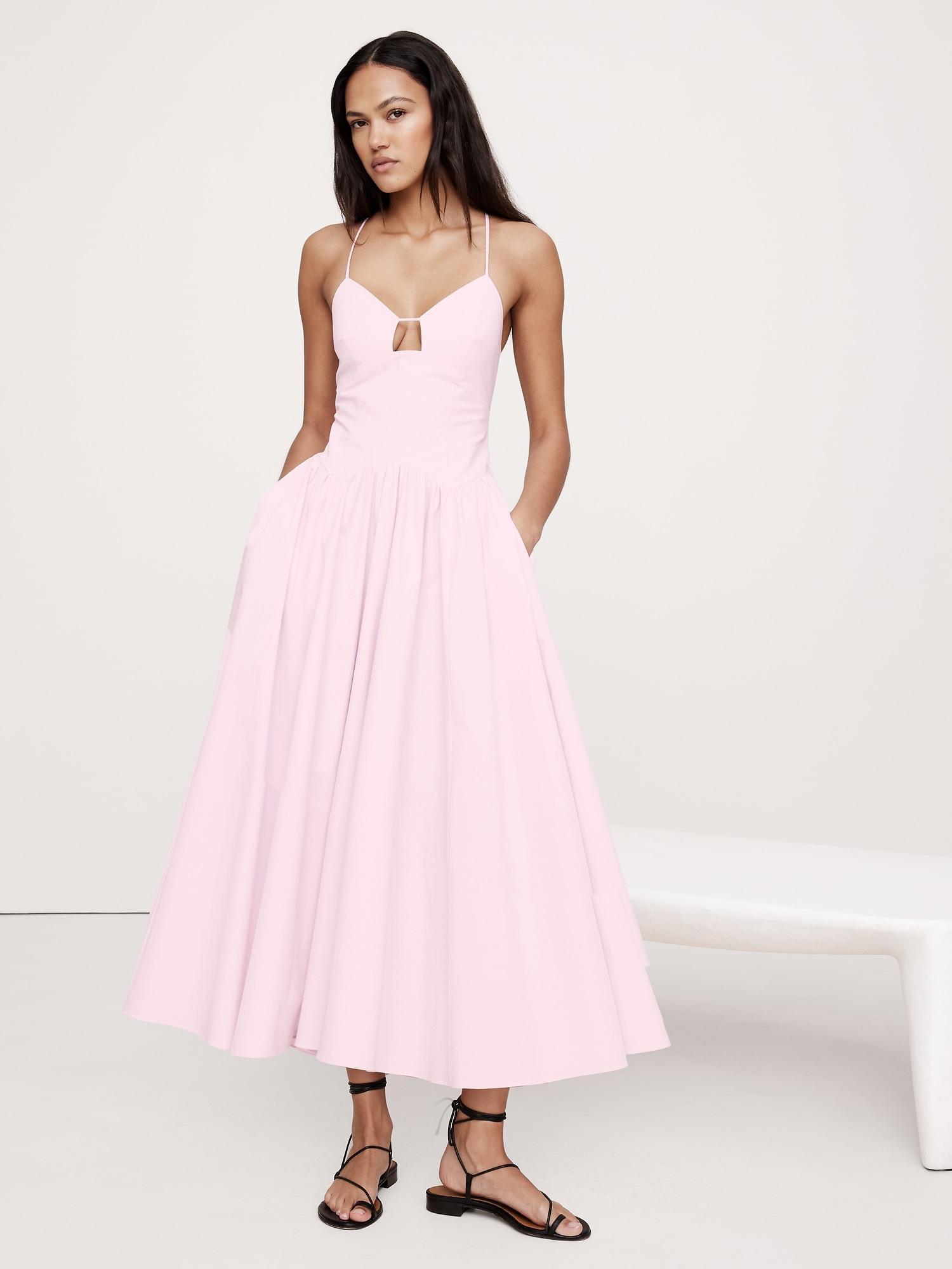 Stretch-Cotton Poplin Long Midi Dress Product Image