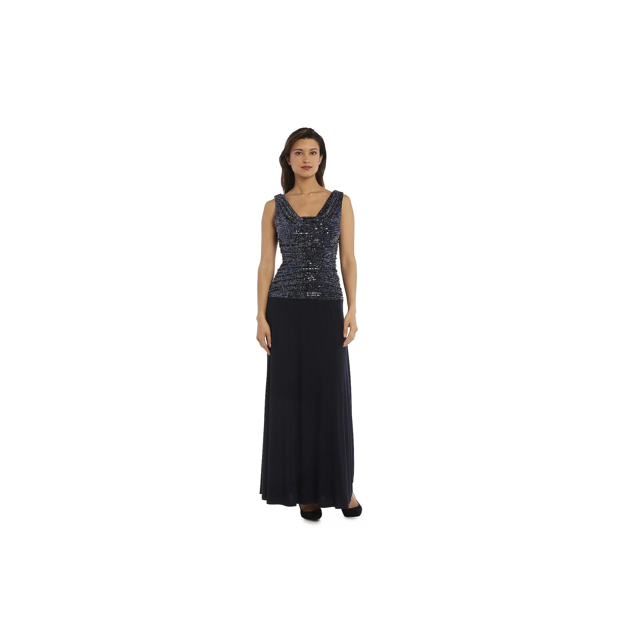 Women's R&M Richards Metallic Knit Dress, Size: 12, Navy Silver Product Image