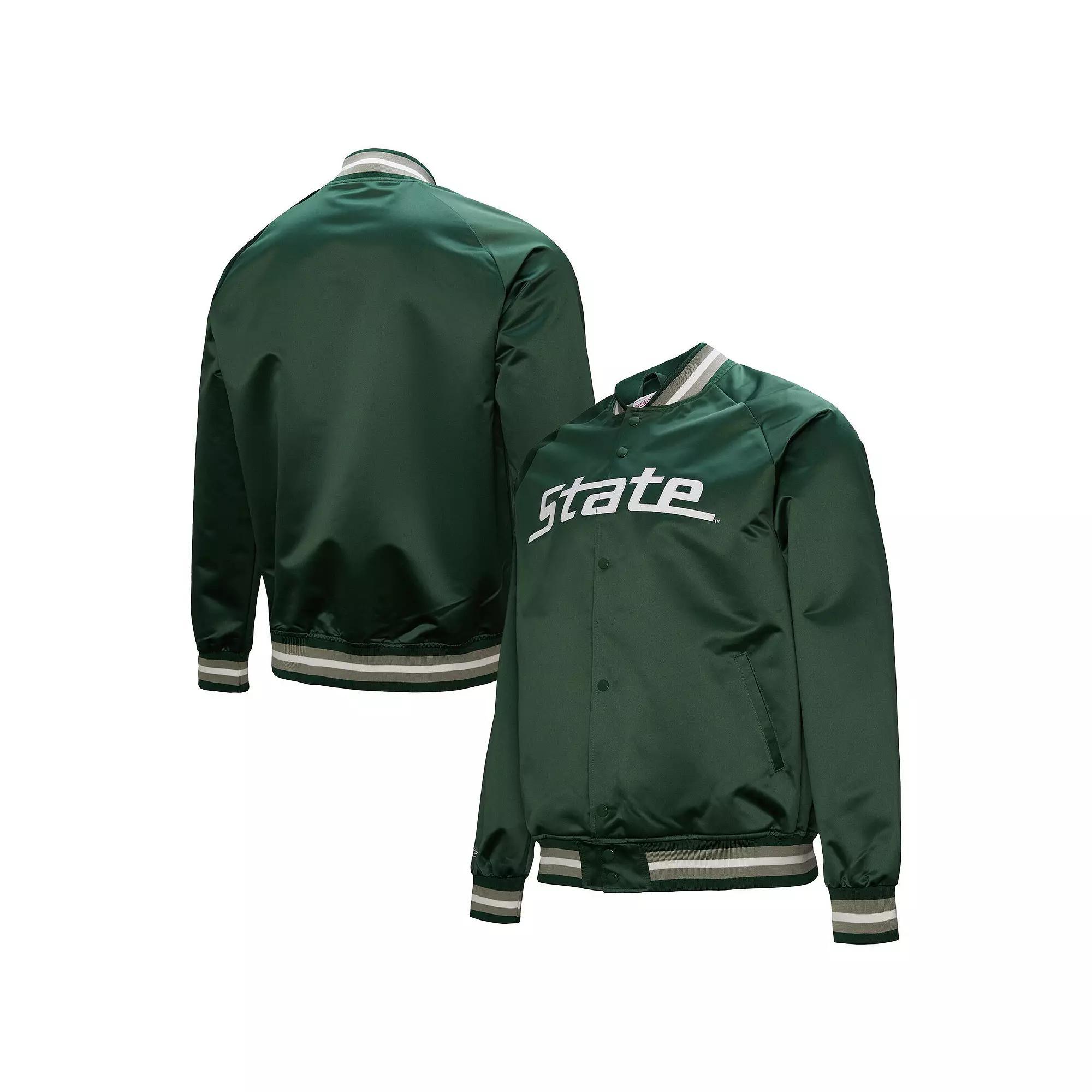 Men's Mitchell & Ness Green Michigan State Spartans Lightweight Current Logo Satin Full-Snap Jacket, Size: Medium Product Image