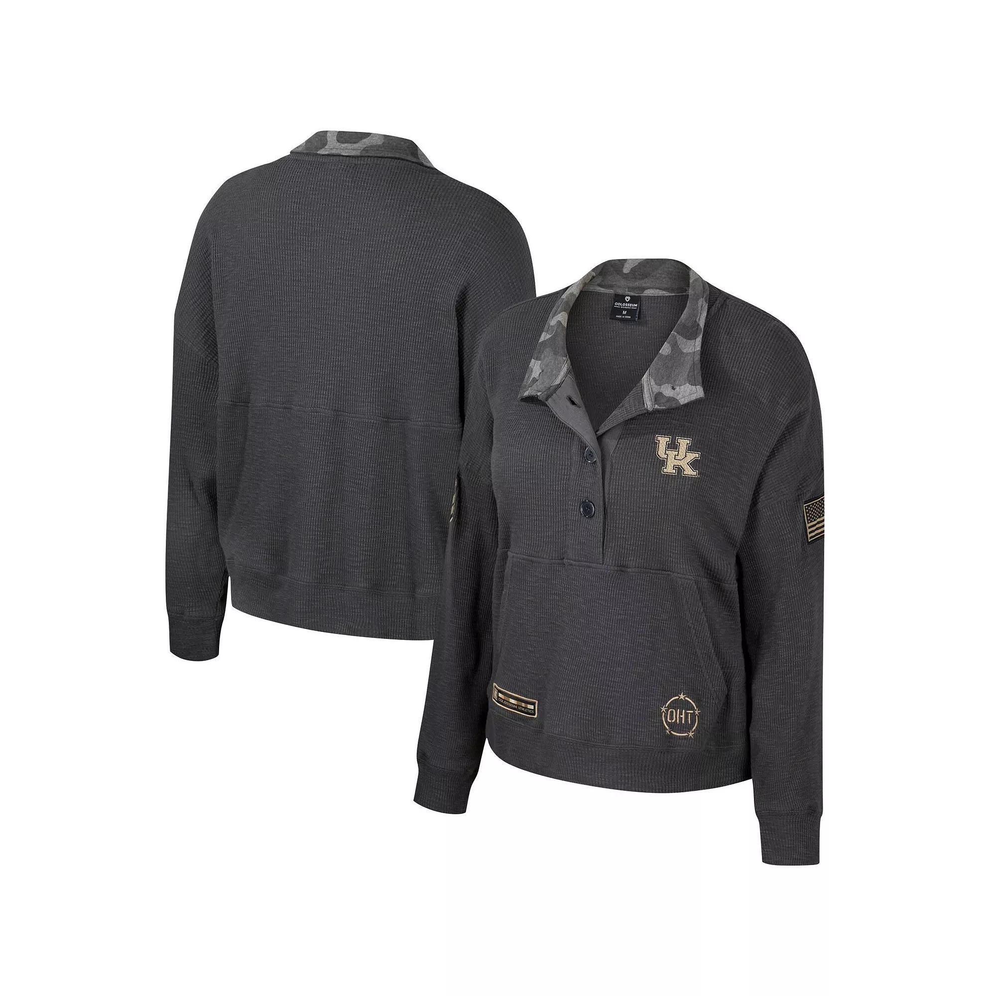 Women's Colosseum  Heather Charcoal Clemson Tigers OHT Military Appreciation Payback Henley Thermal Sweatshirt, Size: Small Product Image
