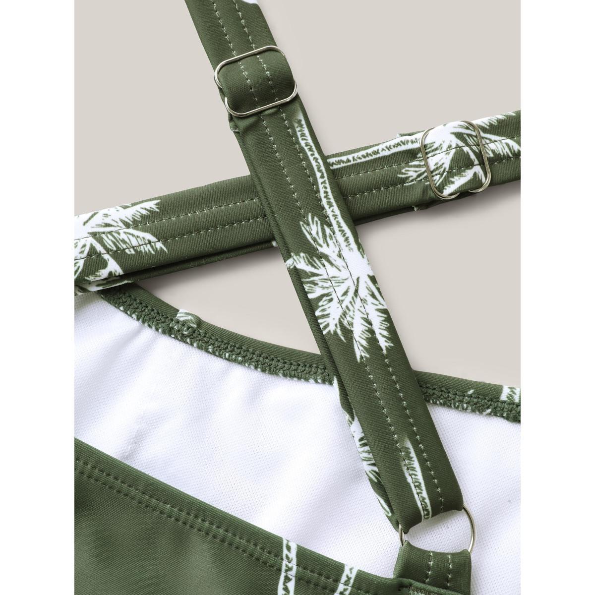 Plus Size Twist Front Tropical Print One-Piece Swimsuit Women's Swimwear ArmyGreen Beach Twist Curve Bathing Suits High stretch One Pieces BloomChic 22-24/3X Product Image