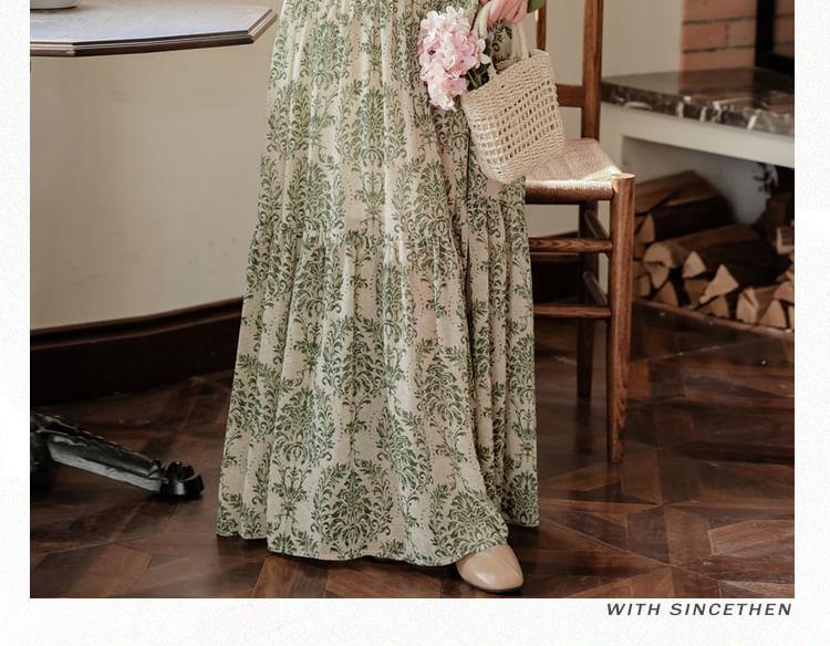 Set: Spaghetti Strap Print Maxi A-Line Sundress + Open Front Cardigan Product Image