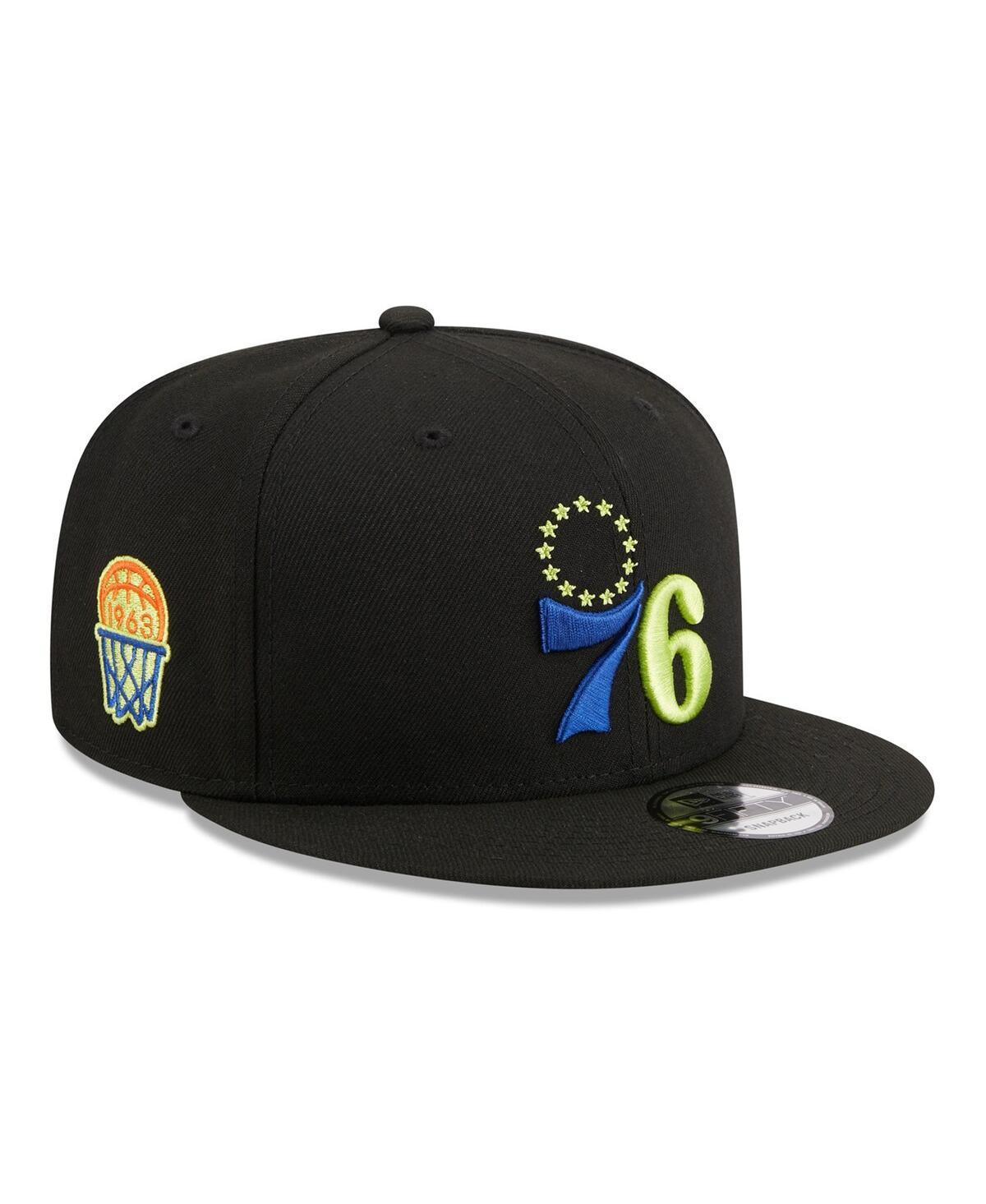 Men's New Era Black Philadelphia 76ers Neon Pop 9FIFTY Snapback Hat, 76r Black Product Image
