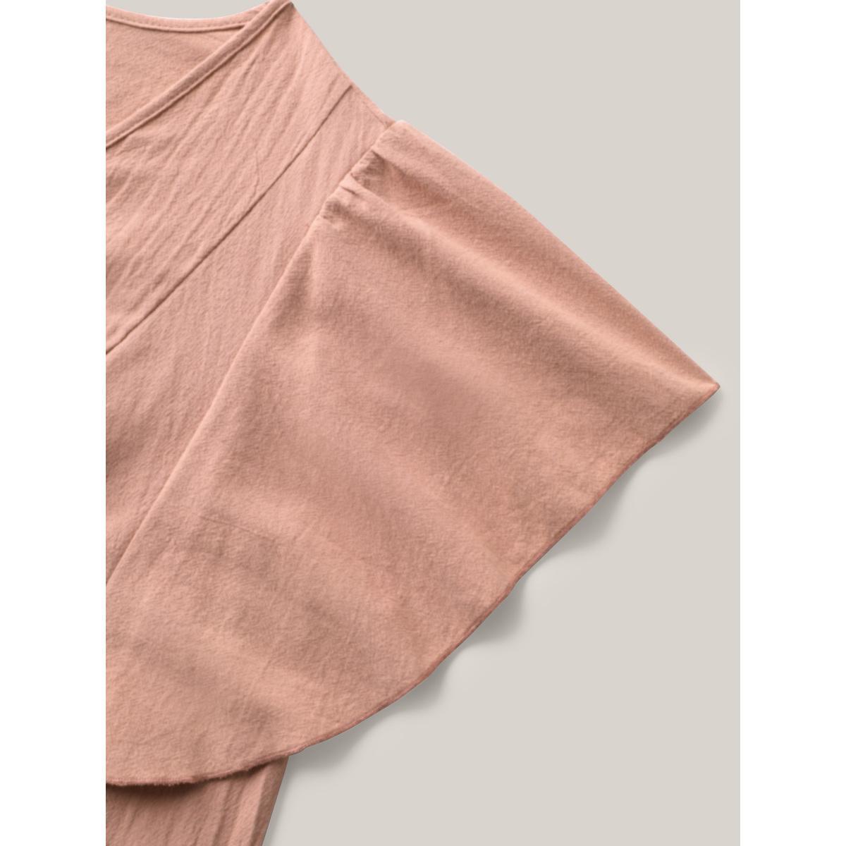 Plus Size Crepe Pure Cotton Flutter Sleeve V-Neck Blouse Women Resort Short sleeve V-neck Vacation Blouses BloomChic 26/4X Product Image