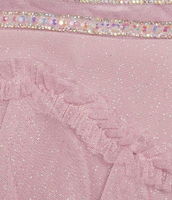 Pear Culture Glitter Mesh V-Neck Spaghetti Strap Drop Waist Corkscrew Dress Product Image