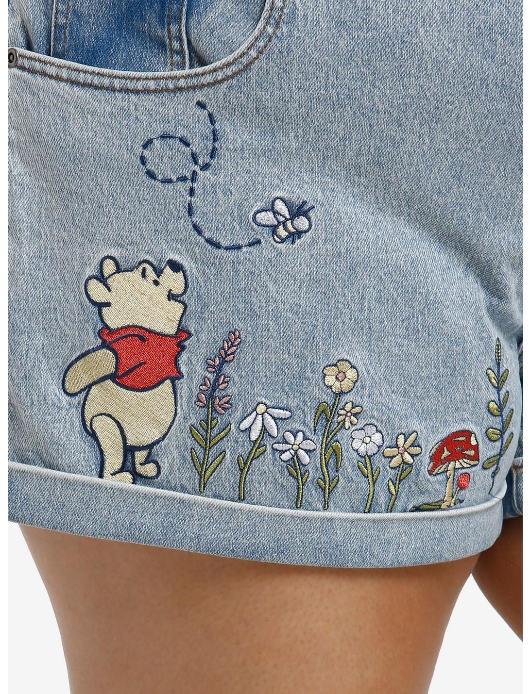 Her Universe Disney Winnie The Pooh Flower Embroidered Denim Mom Shorts Plus Size Product Image