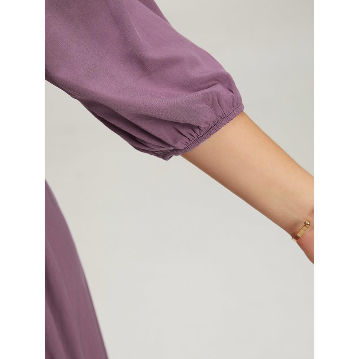 Plus Size Plain Shirred Square Neck Elastic Cuffs Dress Mauve Women Elegant Elastic cuffs Square Neck Elbow-length sleeve Curvy Midi Dress BloomChic 28/5X Product Image